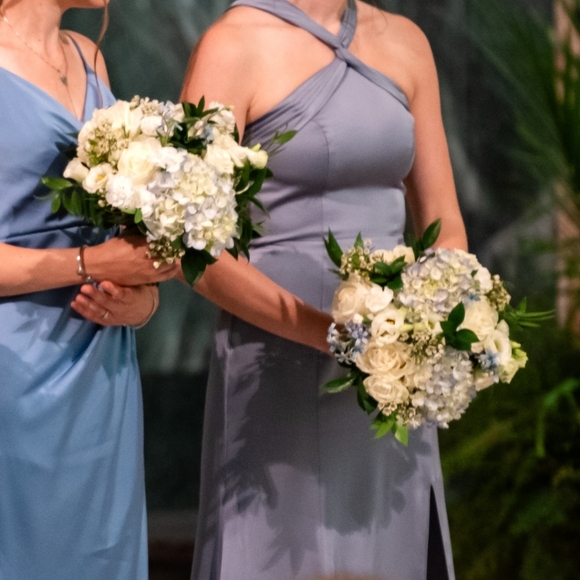 Azazie Backless Dusty Blue Satin Dress - Picture 5 of 5